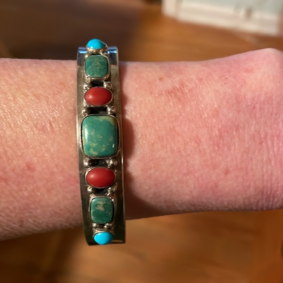 Ray Bennett Native American Turquoise Multi Stone Cuff Bracelet Unisex - Picture 6 of 10